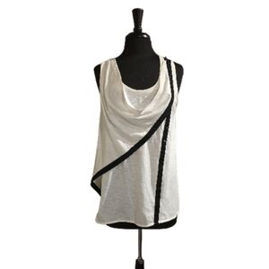 Anthropologie Aryn K Sleeveless Faux Wrap Top Black & White Size Large